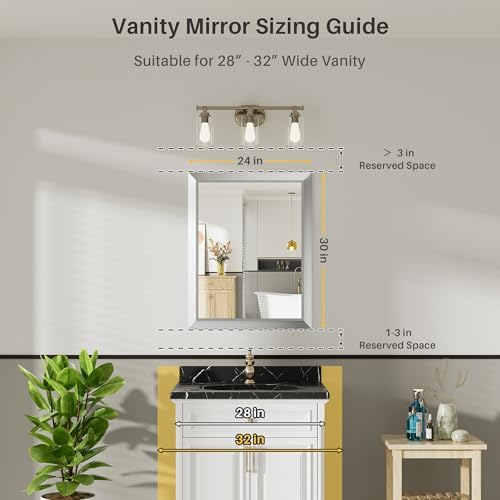 Briivue Bathroom Wall Mirror, Silver Brushed Nickel Metal Frame, 24x30 Inch