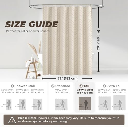 Beige Boho Fabric Shower Curtain 72 x 78 Inches