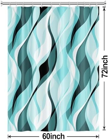 Teal Striped Shower Curtain with Hooks for Bathroom 60x72 Inch