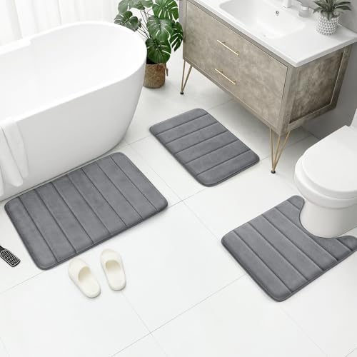 BYSURE Dark Grey Memory Foam Bath Mats Extra Long