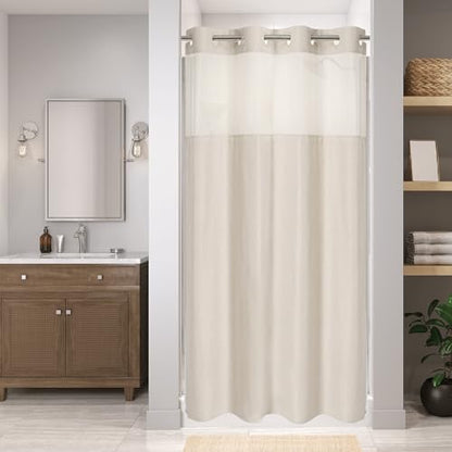 eachope No Hook Linen Texture Shower Curtain with Snap-in Liner,54x74 Cream