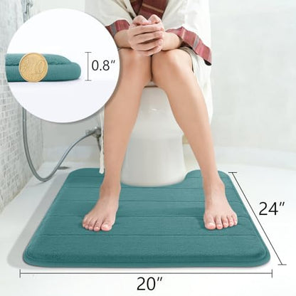 Yimobra Memory Foam Toilet Bath Mat U-Shaped, Soft and Comfortable, Water Absorption, Non-Slip, Thick, Machine Wash, Easier to Dry for Bathroom Commode Contour Rug, 24 X 20 Inch, Teal