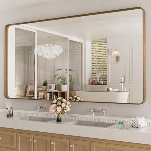 LOAAO 77X36 Inch Bathroom Mirror with Wood Grain Colored Metal Frame