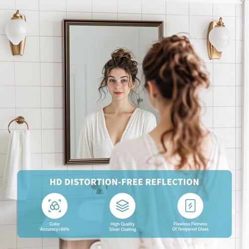 Retro Copper Effect Framed Wall Mirror, 20x30 Rectangle Mirror