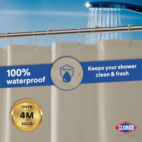 Clorox Shower Curtain Liner, Premium Colored Medium-Weight Durable Waterproof 6g PEVA for Bathroom with Weighted Magnets, Standard Size 72" x 72", Tan