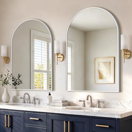 FICTOR 2 Pack 24" x 36" Arched Bathroom Vanity Mirror for Over Sink, Silver