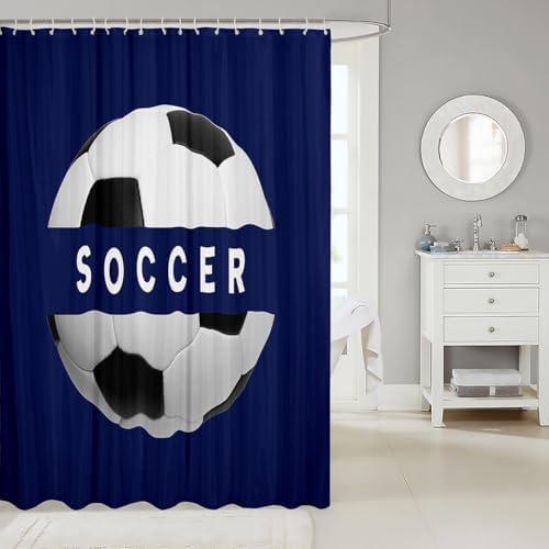 jejeloiu Football Shower Curtain 72"x72" Soccer Ball Game Bath Curtain for Boys Girls Teens Sports Game Bathroom Shower Curtain Set Women Men Gift for Football Lover Kids Bathroom Accessories