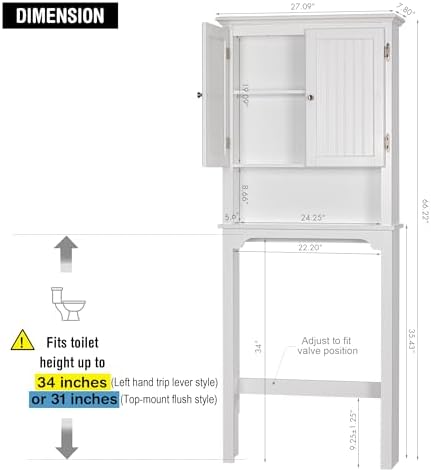 UTEX Over The Toilet Storage Cabinet, White Bathroom Organizer with Doors