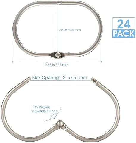 24 Pcs Shower Curtain Rings, Goowin Shower Curtain Hooks, Oval Snap Shower Rings for Curtain, Metal Shower Curtain Rings Rust Proof, Glide Smoothly Shower Hooks for Shower Curtain Rod (Matte Nickel)