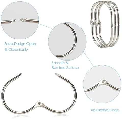 Goowin 24 Pcs Shower Curtain Rings, Shower Curtain Hooks, Oval Snap Shower Rings for Curtain, Metal Shower Curtain Rings Rust Proof, Glide Smoothly Shower Hooks for Shower Curtain Rod (Nickel)
