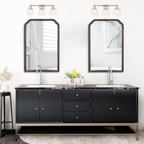 WallBeyond Wood Bathroom Mirrors for Wall Mounted, 20" x 30" Rustic Wood Frame Wall Mirrors Decorative for Living Room or Bedroom Vanity Mirror (Black)