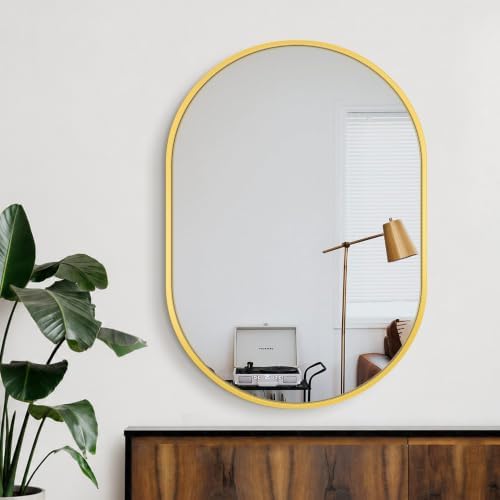 Delma 40x28 Gold Oval Bathroom Mirror for Over Sink, Aluminum Frame