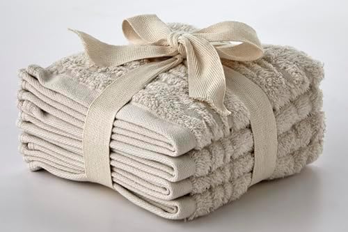 SKL Home CloudSoft Washcloth Set, 4-Piece, 100% Cotton Luxury, Oatmeal