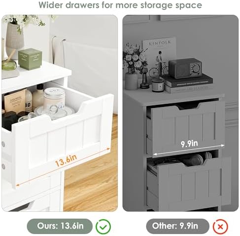FOTOSOK Bathroom Cabinet, Bathroom Storage Cabinet with 5 Drawers, White