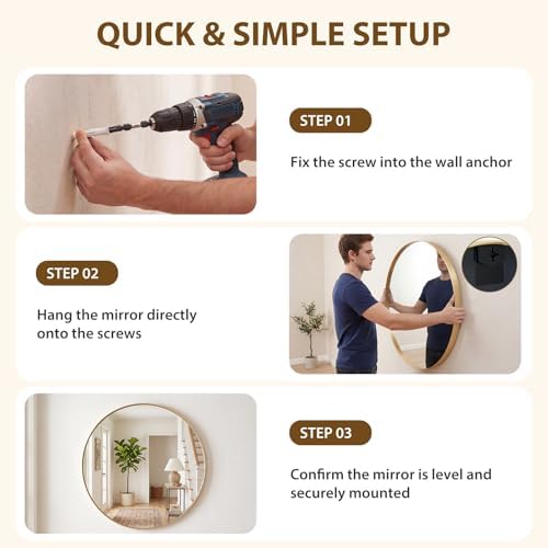 Sweetcrispy 24 Inch Round Bathroom Wall Mirror, Circle Vanity Mirror