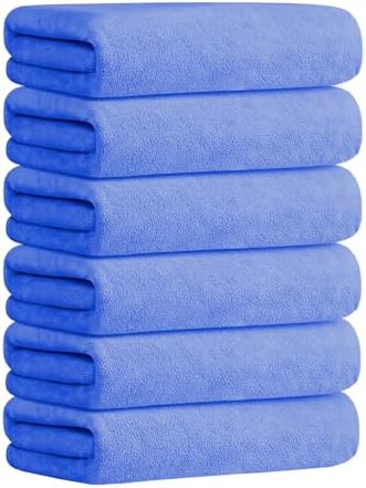 JML Microfiber Bath Towels Set with Hanging Loop, 27" x 55", 6 Pack, Blue