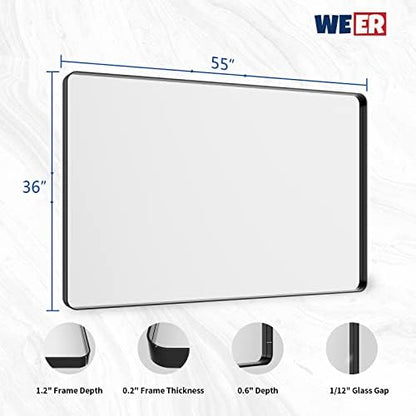 WEER Black Bathroom Vanity Mirror 55X36 Inch