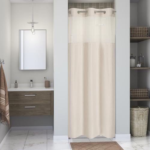 eachope No Hook Linen Texture Shower Curtain with Snap-in Liner,48x74 Cream