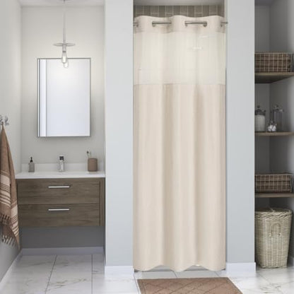 eachope No Hook Linen Texture Shower Curtain with Snap-in Liner,48x74 Cream