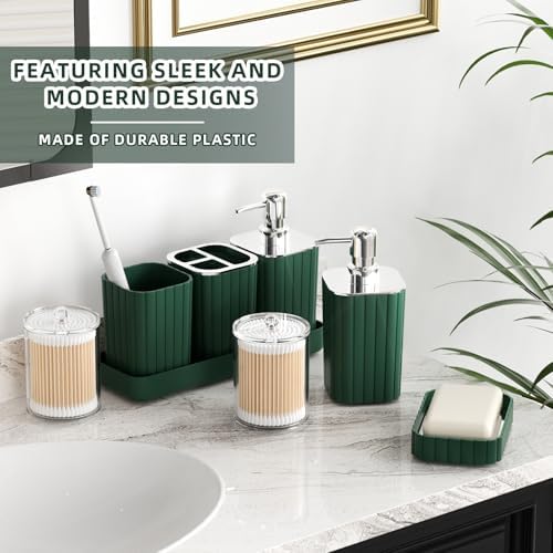 XLHOMO 26PC Bathroom Accessories Set - Gorgeous Green Bathroom Set, Bathroom Accessory Set, Shower Curtain Set with Bathtub Mats for Shower Tub, Trash Can & Soap Dispenser