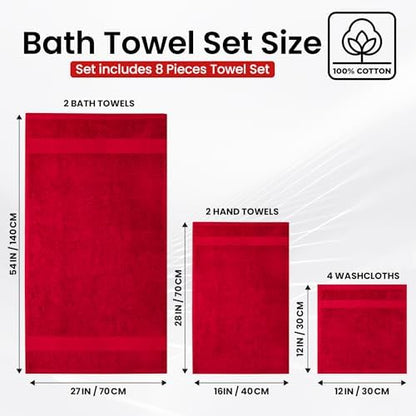Infinitee Xclusives 100% Cotton Bath Towel Set – 8 Piece Bathroom Towel Set