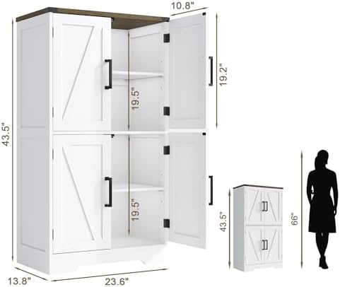 Treocho Farmhouse Bathroom Floor Cabinet with Adjustable Shelves