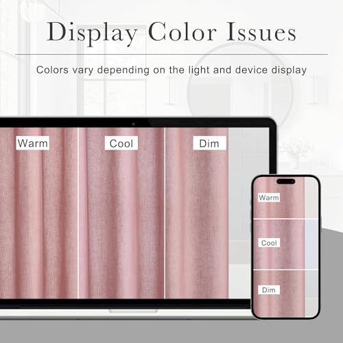 KGORGE Linen Fabric Shower Curtains-Semi Sheer Button Hole Lightweight Waterproof Privacy Light Filtering Shower Curtains for Nursery Bathroom with 12 Hooks, 72 x 72 inches Long, Dusty Pink, 1 Panel