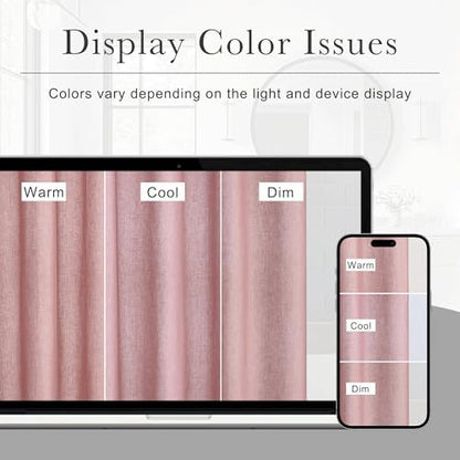 KGORGE Linen Fabric Shower Curtains-Semi Sheer Button Hole Lightweight Waterproof Privacy Light Filtering Shower Curtains for Nursery Bathroom with 12 Hooks, 72 x 72 inches Long, Dusty Pink, 1 Panel