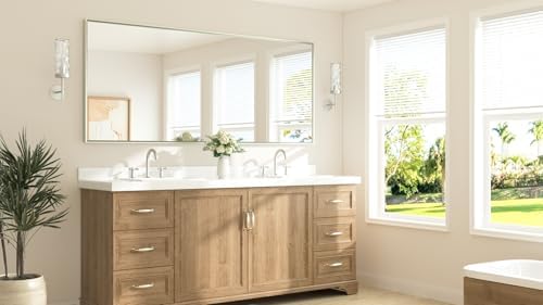 TETOTE Brushed Nickel Vanity Mirror for Bathroom 84" x 36" Beveled Frame Rectangle Bathroom Mirror for Over Sink Brushed Nickel, Tempered Glass, Stronger Frame, Modern Farmhouse Bedroom, Entryway