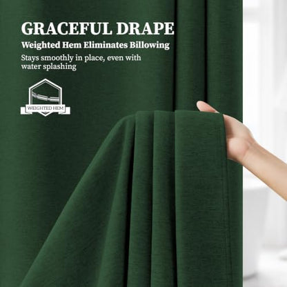BTTN 108x72 Linen Textured Waterproof Cloth Shower Curtain, Emerald Green