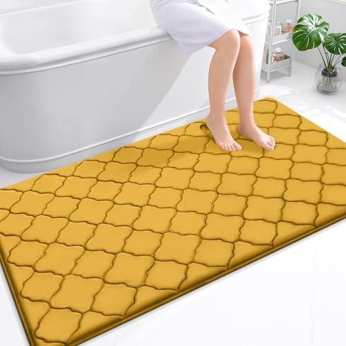 OLANLY Memory Foam Bath Mat Rug 59x34, Ultra Soft Bathroom Rugs, Yellow