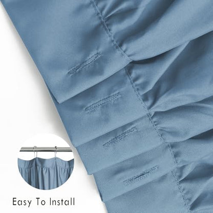 Homechoice Decor Dusty Blue Ruffle Shower Curtain, Vintage Handcrafted Bow Tie Bath Curtain for Master Bathroom, Ruched Microfiber Bathroom Curtain with 12 Buttonholes, 72" W x 72" H (LQ-10)