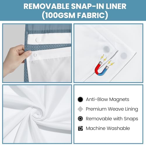 No Hook Waffle Shower Curtain with Snap in Liner Set, 71x74, Stone Blue