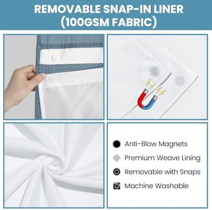 No Hook Waffle Shower Curtain with Snap in Liner Set, 71x74, Stone Blue