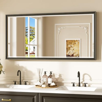 Keonjinn 48" x 24" Black Framed Mirror for Over Sink, Safe Tempered Glass