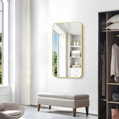 BONEWEI Gold Bathroom Mirror,24x40 inch Wall Mirror for Bathroom Wall Mounted,Round Rectangle Mirror for Bathroom Over Sink,Modern Frame for Home Decor Living Room,Bedroom Entryway,Horizontal/Vertical