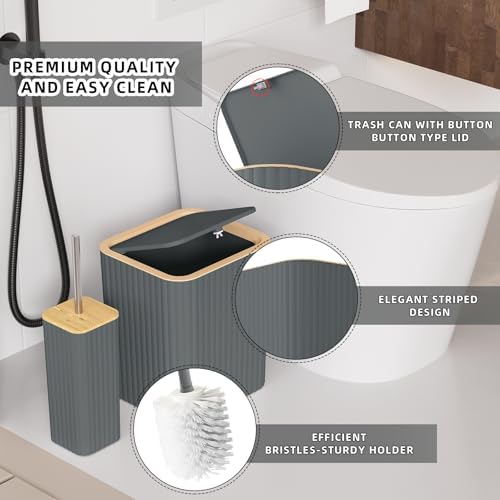 XLHOMO Bathroom Accessories Set - 25PC Grey Bathroom Set, Bathroom Set with Shower Curtain and Rugs, Grey Shower Curtain Set, Toilet Brush, Bathroom Trash Can