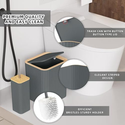 XLHOMO Bathroom Accessories Set - 25PC Grey Bathroom Set, Bathroom Set with Shower Curtain and Rugs, Grey Shower Curtain Set, Toilet Brush, Bathroom Trash Can