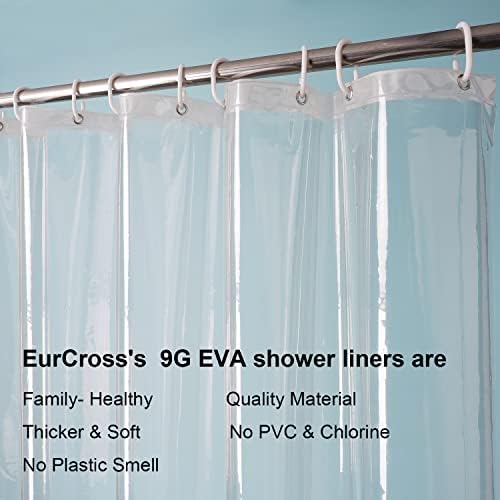 EurCross Extra Wide Shower Curtain Liner 108x72 with 3 Big Magnet Weights, Heavy Duty 9G PEVA Extra Large Clear Plastic Shower Curtain for Bathroom with 18 Metal Holes