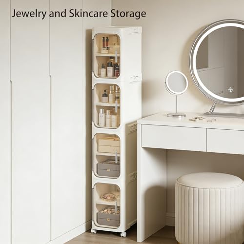 2-Tier Narrow Storage Cabinet Slim Bathroom Skinny Organizer with Wheels