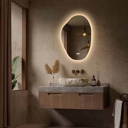 Keonjinn 22" x 30" Asymmetrical Bathroom Mirror with Lights, Tempered Glass