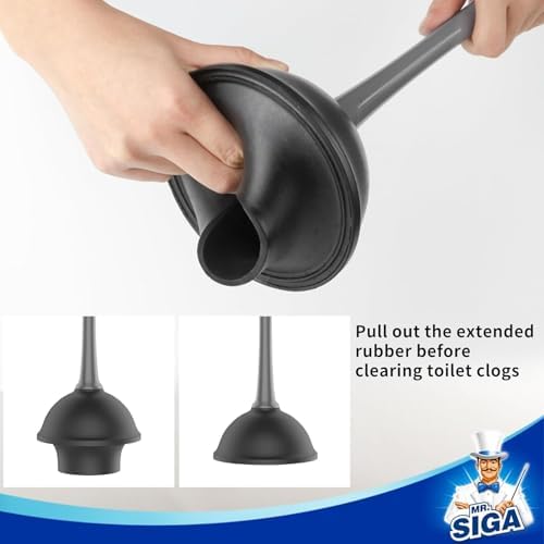 MR.SIGA Toilet Plunger and Brush Combo for Toilet Cleaning, Gray, 2 Set
