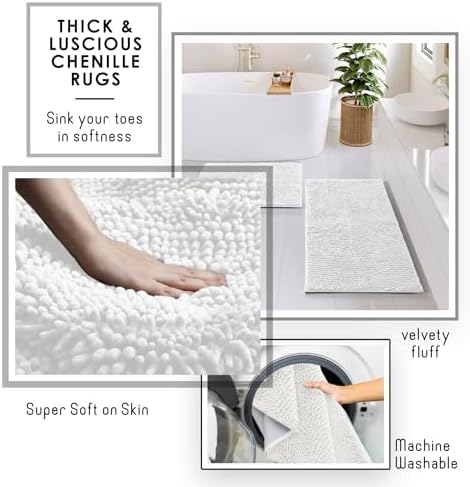 Clara Clark Bathroom Set - White Bathroom Accessories Set, 6PC Bathroom Accessory Set, Bathroom Sets with Bathroom Rugs, Toilet Brush, Trash Can & Soap Dispenser