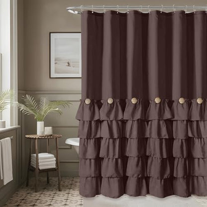 Seasonwood Brown Ruffle Shower Curtain Farmhouse Shower Curtain 72 X 84