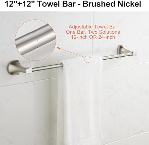 BGL Bathroom Hardware Set Brushed Nickel Adjustable Expandable Towel Bar 4-Piece Bathroom Accessory Set Wall Mounted Robe Hook Toilet Paper Holder Towel Ring Towel Bar