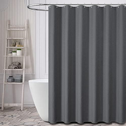 Dynamene Long Waffle Shower Curtain 256GSM Heavy Fabric 72x80 Charcoal Grey