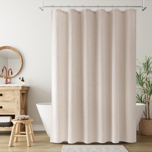Nanspring Linen Shower Curtain for Bathroom 72x72 Inch 1 Panel Cream Beige
