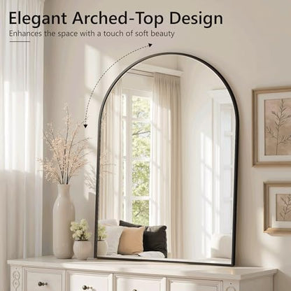 Arched Bathroom Mirror for Wall, 38" x 26" Metal Frame Vanity Mirror, Black