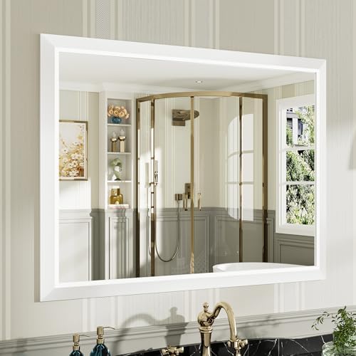 Briivue Bathroom Wall Mirror, White Metal Frame, 40x30 Inch