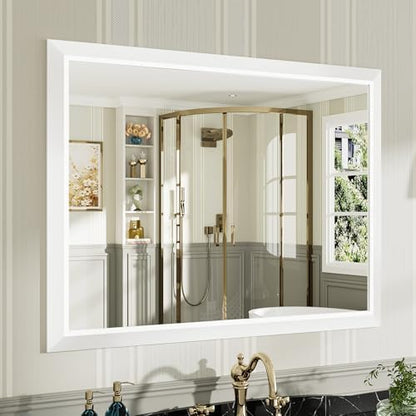 Briivue Bathroom Wall Mirror, White Metal Frame, 40x30 Inch